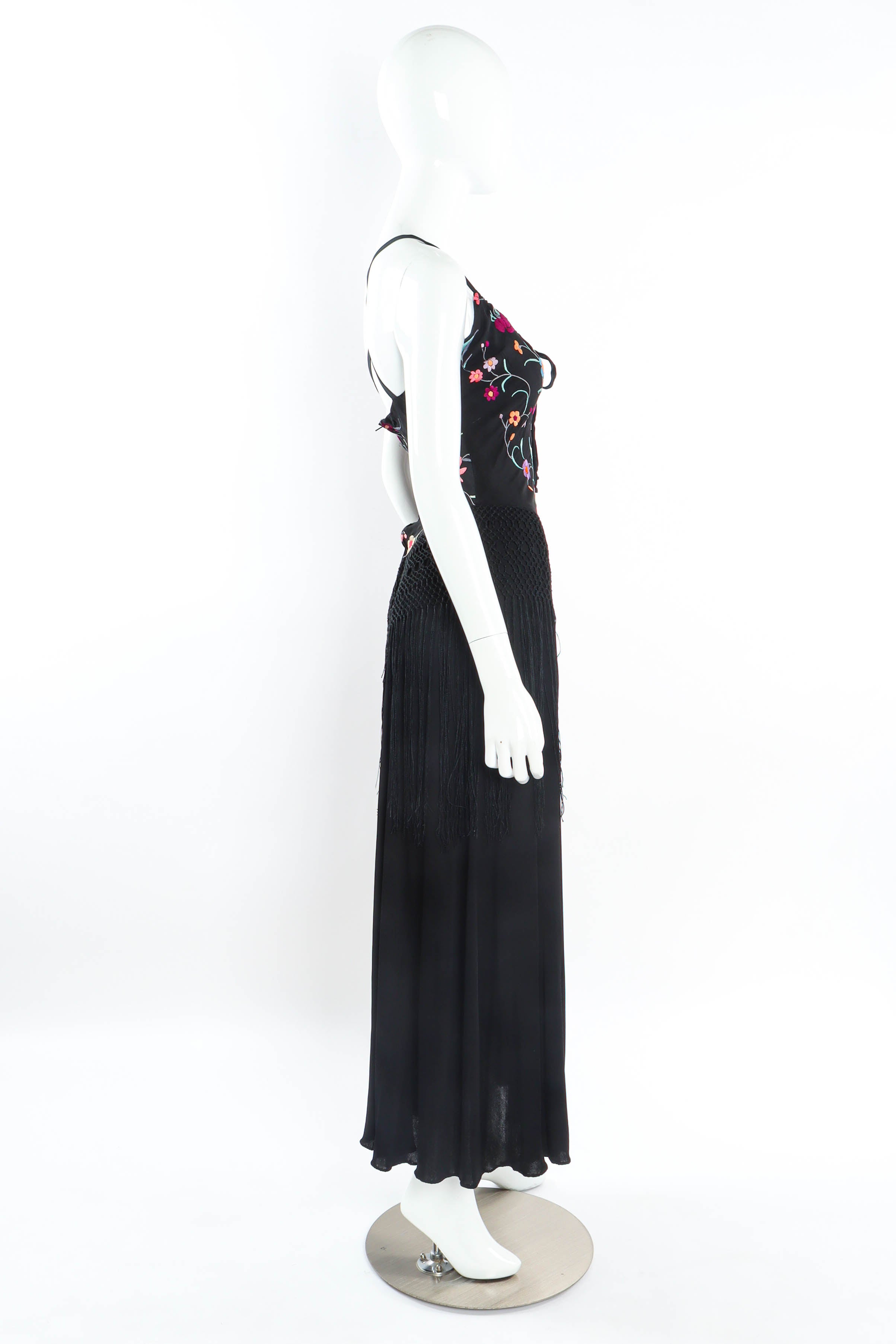 Vintage Gary Saxe Botanical Floral Fringe Dress mannequin side @ Recess LA