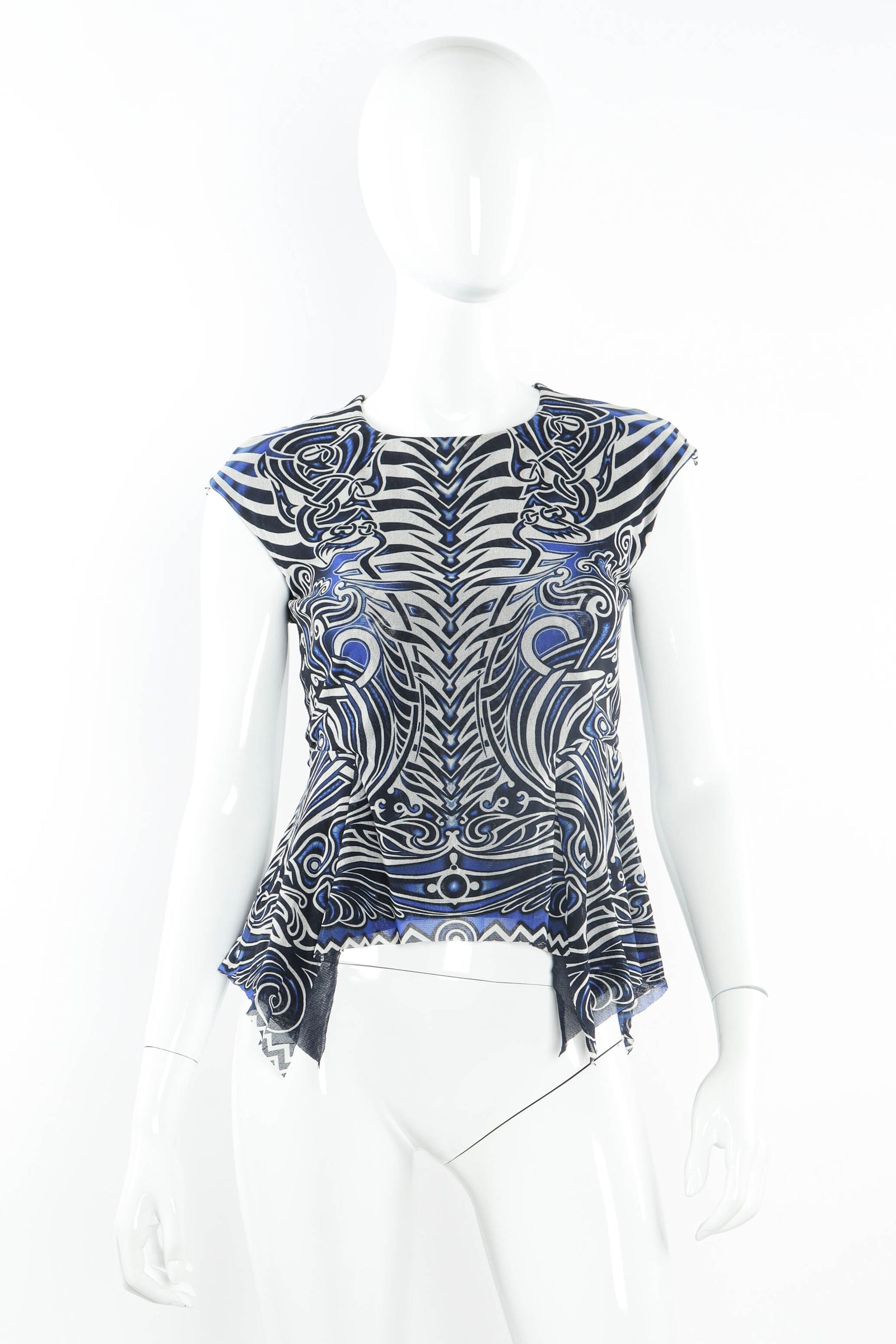 Vintage Jean Paul Gaultier Soleil Mesh Tribal Tattoo Print Top