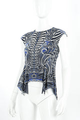 Vintage Jean Paul Gaultier Soleil Mesh Tribal Print Top on mannequin angle @ Recess LA