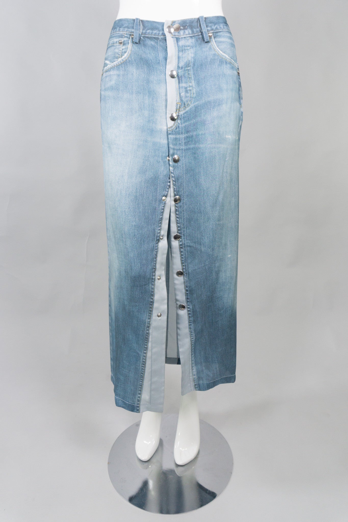 Jean Paul Gaultier Silk Denim Trompe L'Oeil Jean Skirt