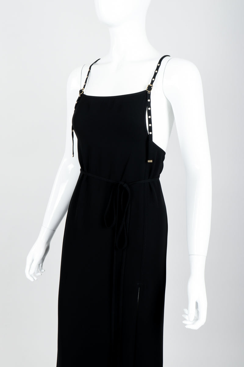 Vintage Jean Paul Gaultier Crepe Grommet Strap Gown w/ High Slit on Mannequin crop at Recess