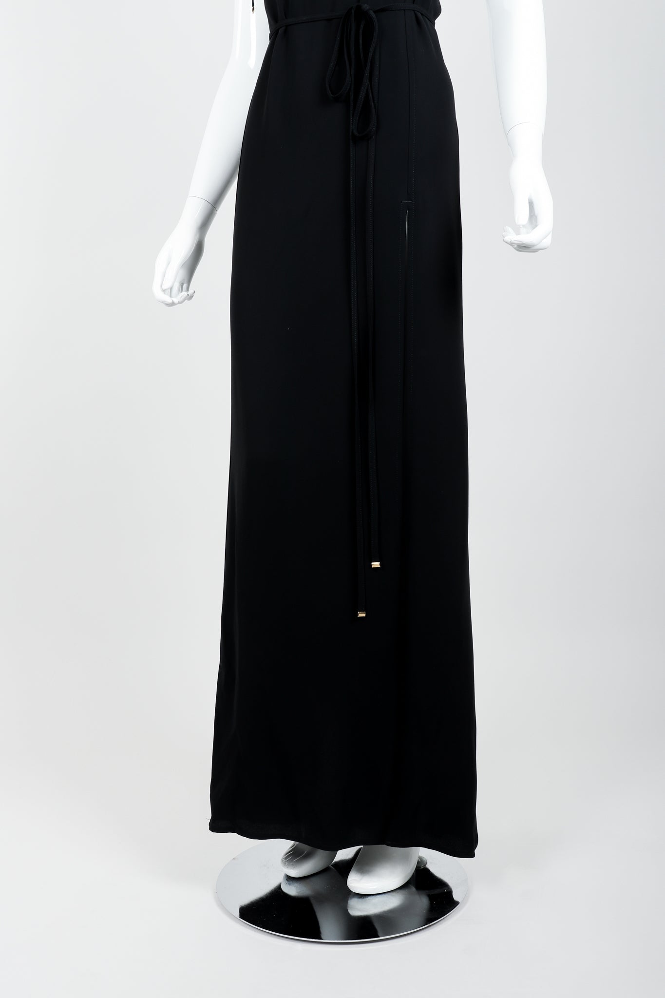 Vintage Jean Paul Gaultier Crepe Grommet Strap Gown w/ High Slit on Mannequin skirt at Recess