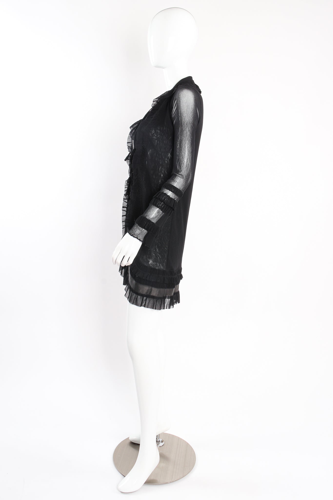 Vintage Jean Paul Gaultier Soleil Mesh Ruffle Cardigan Jacket on Mannequin side at Recess LA