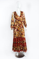 Jean Paul Gaultier Rose Print Peasant Mesh Maxi Dress on Mannequin Front at Recess LA