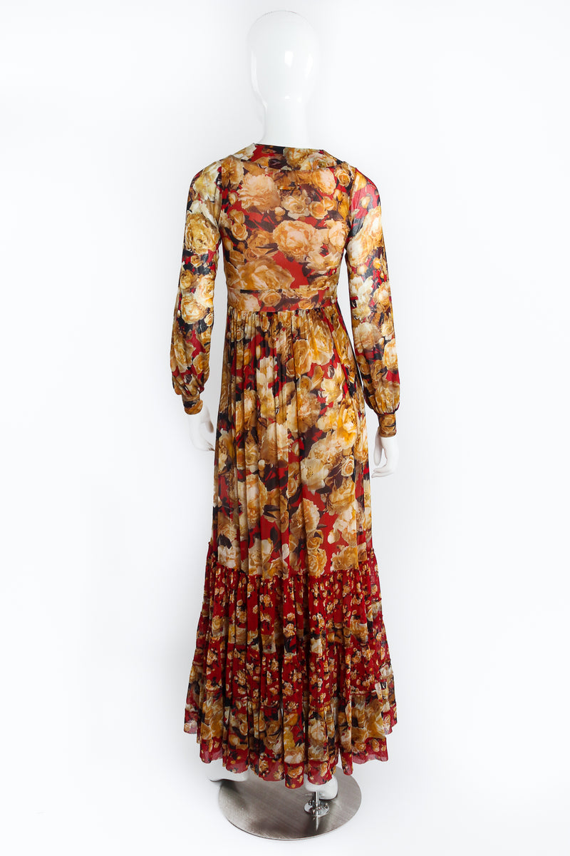Jean Paul Gaultier Rose Print Peasant Mesh Maxi Dress on Mannequin Back at Recess LA