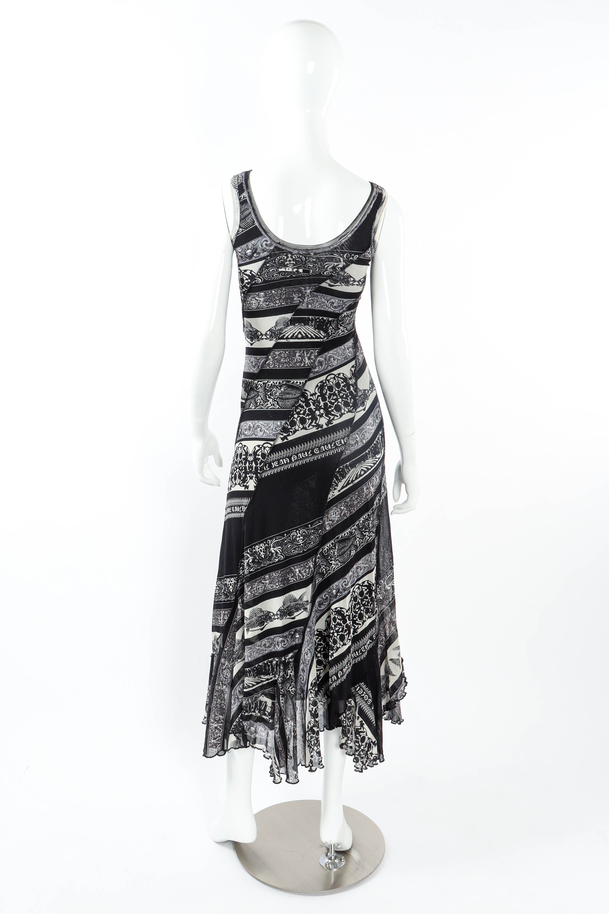 Vintage Jean Paul Gaultier Soleil Mesh Stripe Patchwork Dress mannequin back @ Recess LA