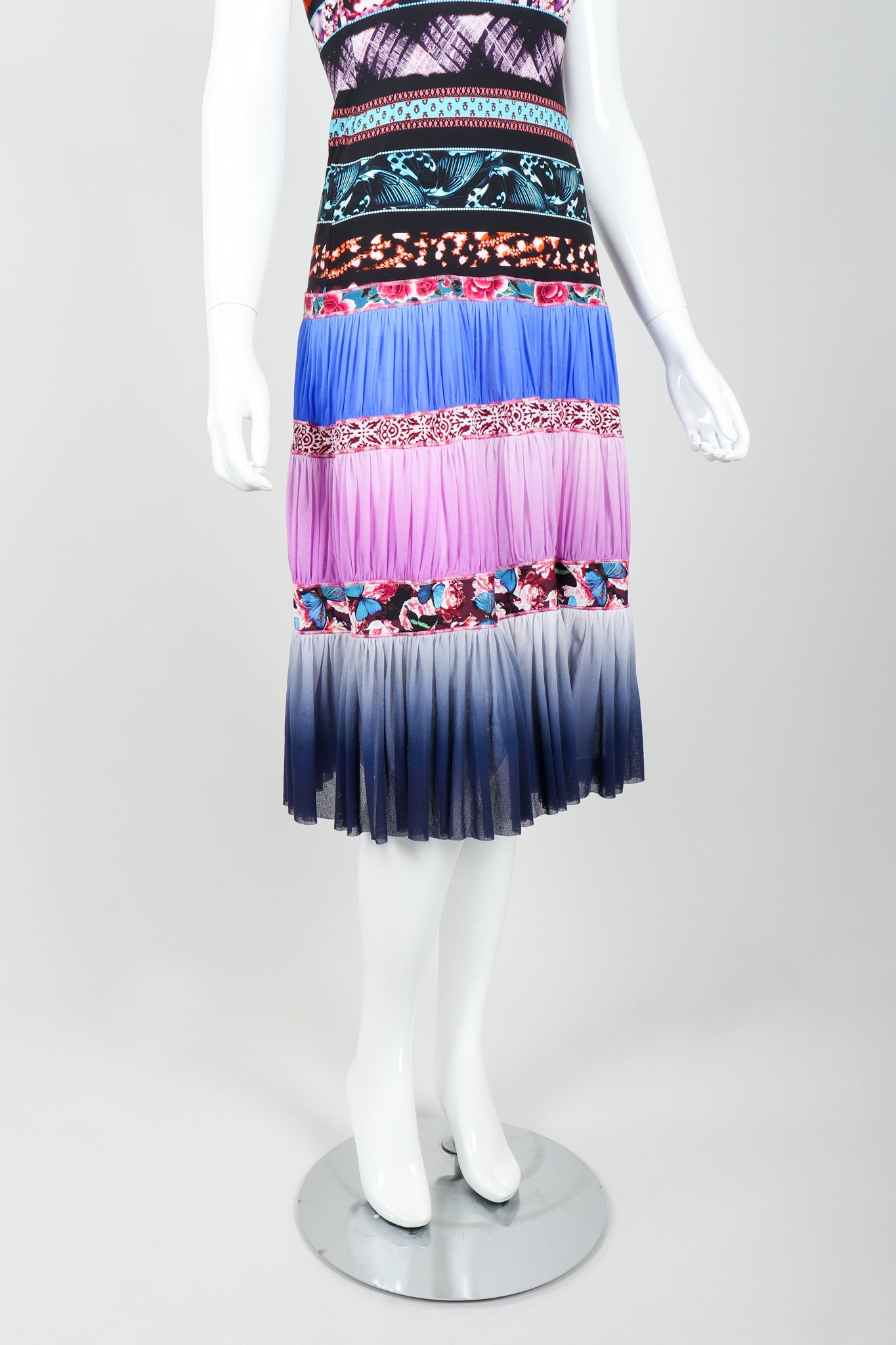 Vintage Jean Paul Gaultier Soleil Tiered Mesh Butterfly Dress on Mannequin skirt at Recess