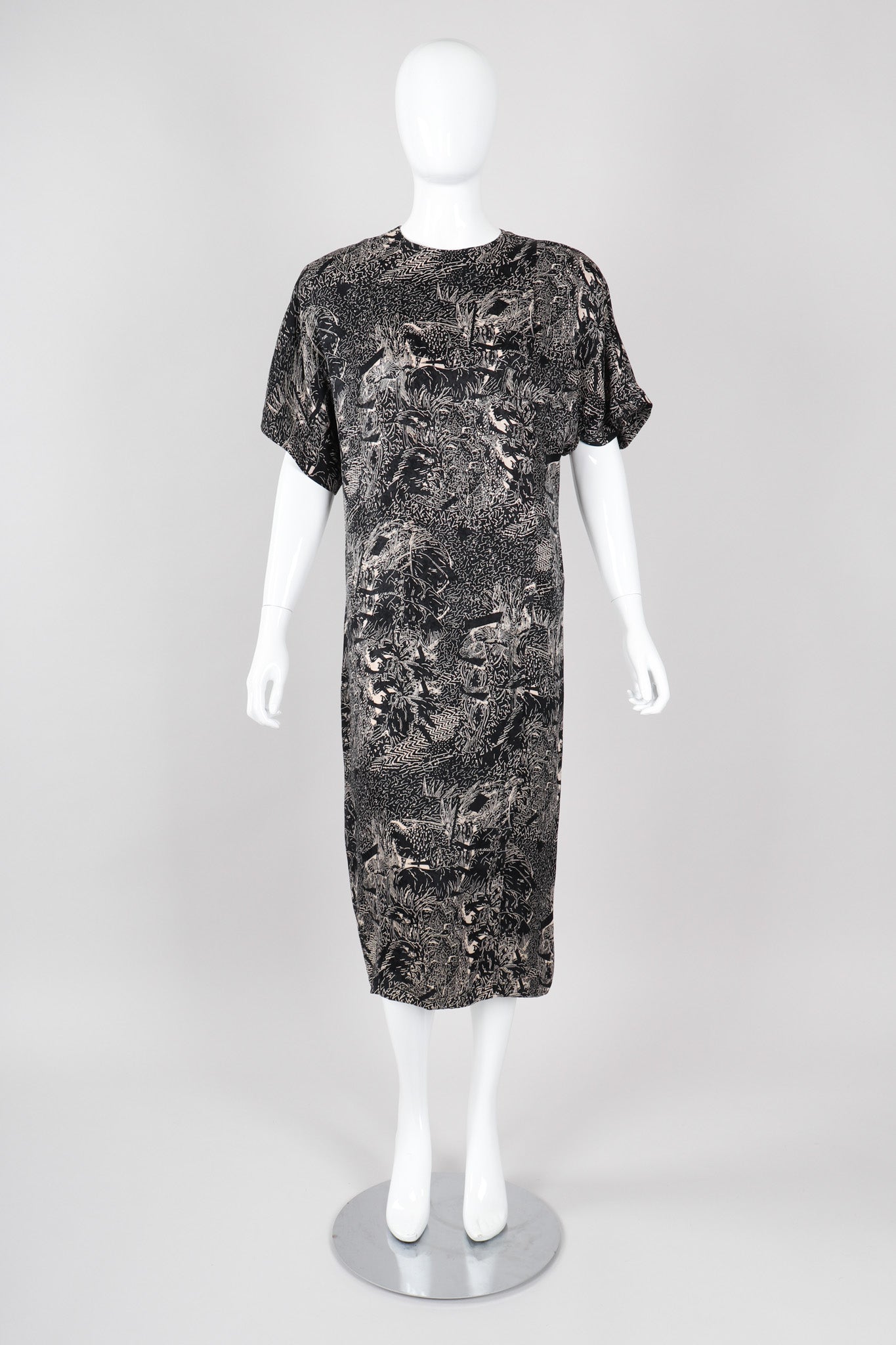 Recess Los Angeles Vintage Genny Silk Print Safari Scribble Dress