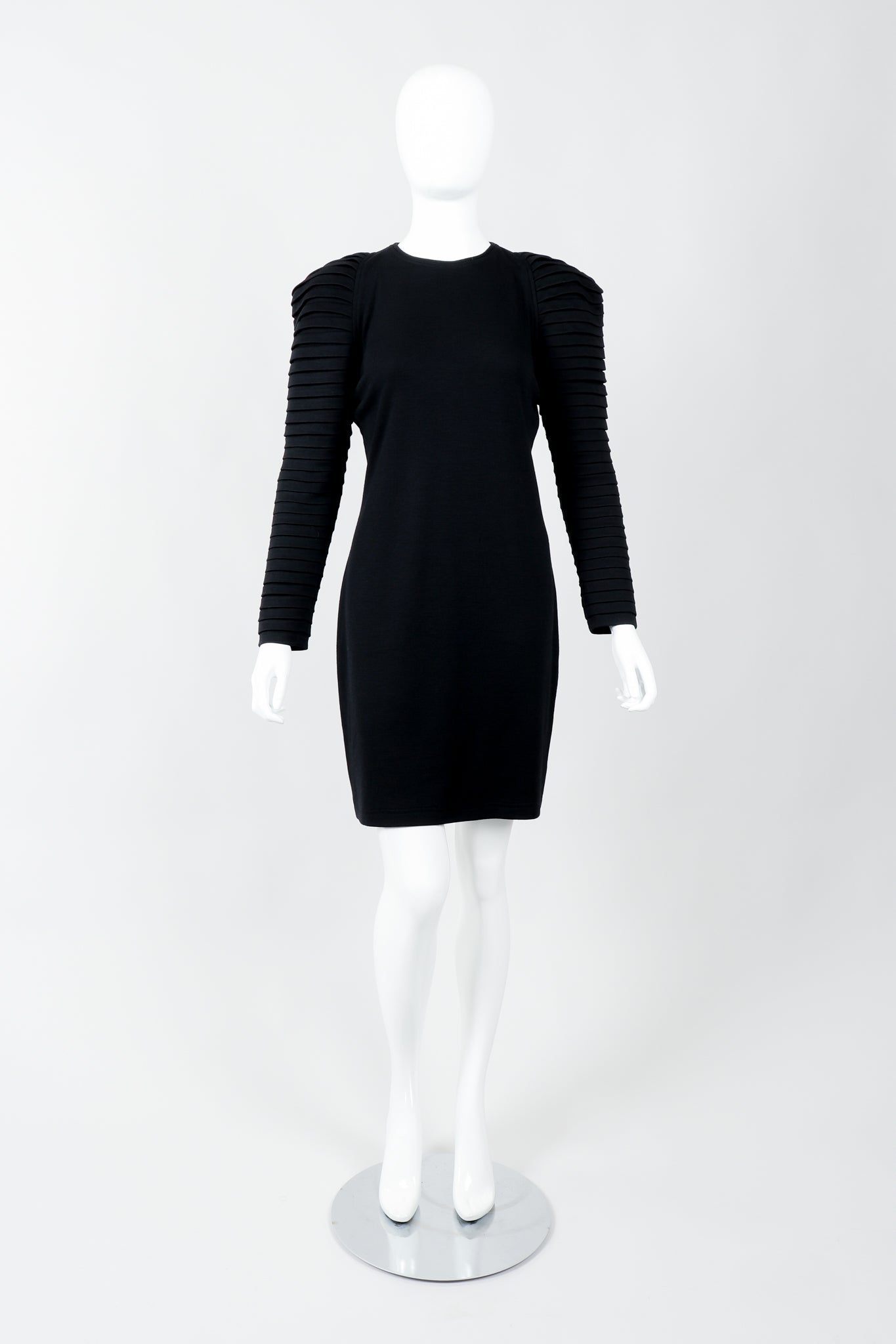 Vintage Genny Pleated Sleeve Bodycon Cocktail Dress on Mannequin front at Recess Los Angeles