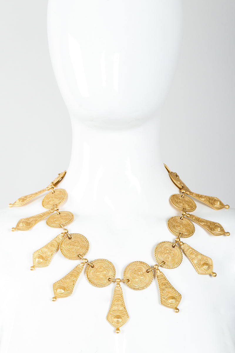 Vintage Genny Etruscan Matte Gold Pointed Collar Necklace on Mannequin at Recess