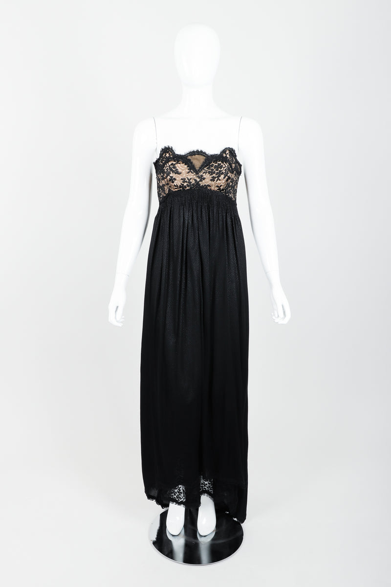 Vintage Geoffrey Beene Strapless Lace Empire Dress on Mannequin Front at Recess Los Angeles