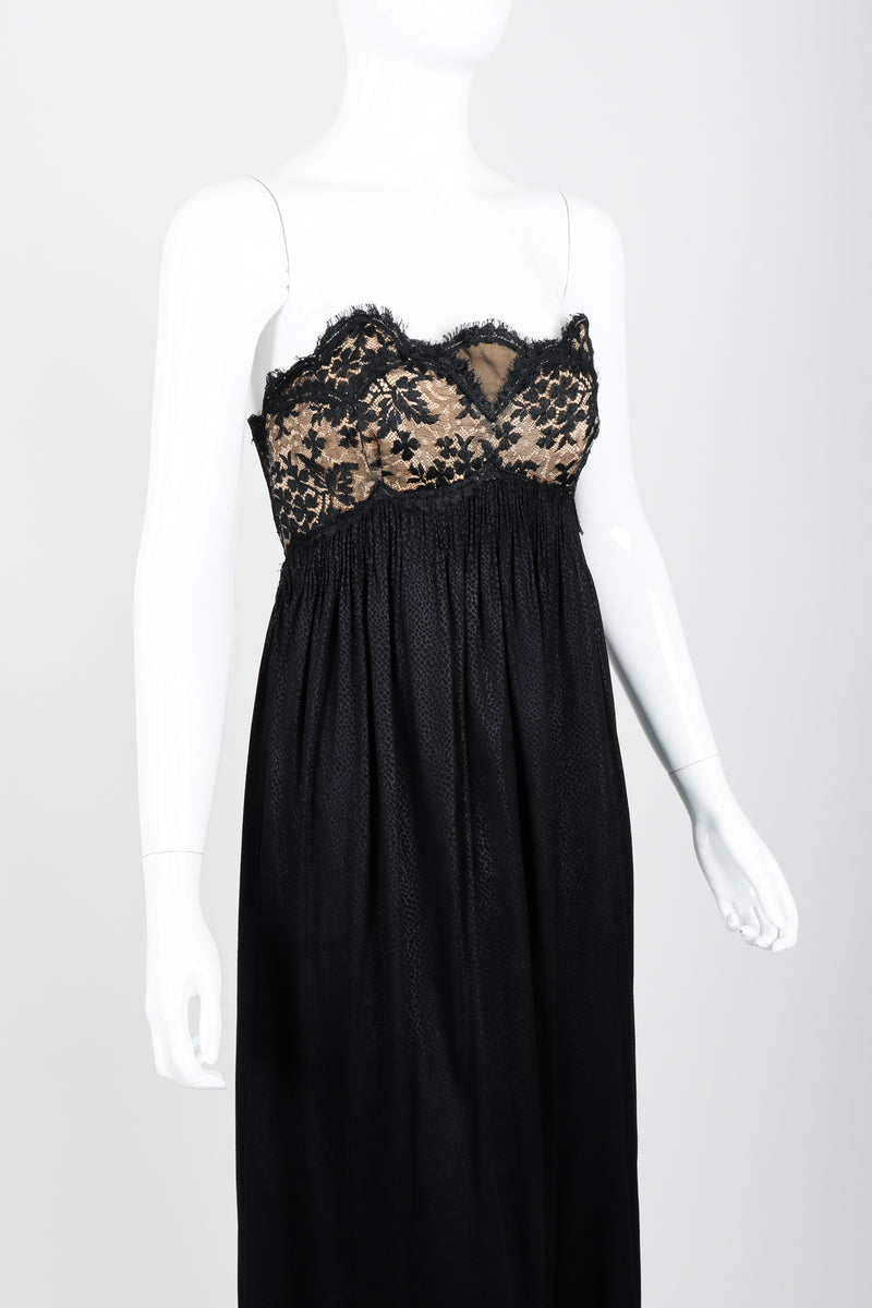Vintage Geoffrey Beene Strapless Lace Empire Dress on Mannequin Crop at Recess Los Angeles