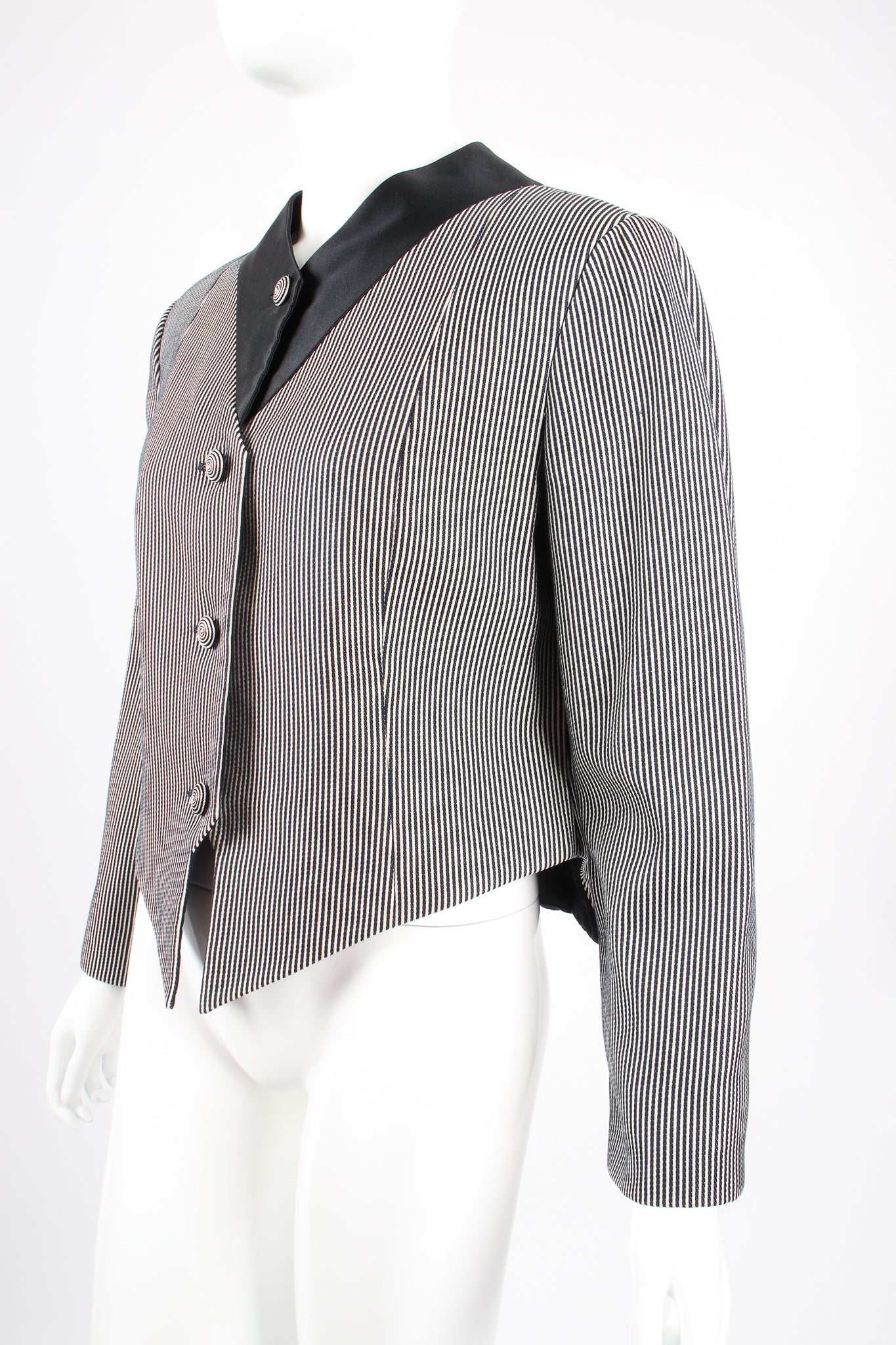 Vintage Geoffrey Beene Pointed Stripe Jacket on Mannequin angle at Recess Los Angeles
