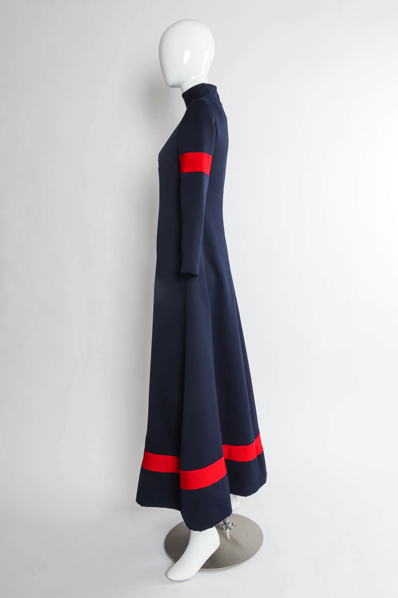 Vintage Geoffrey Beene for Saks Bold Stripe Navy Dress mannequin side @ Recess LA