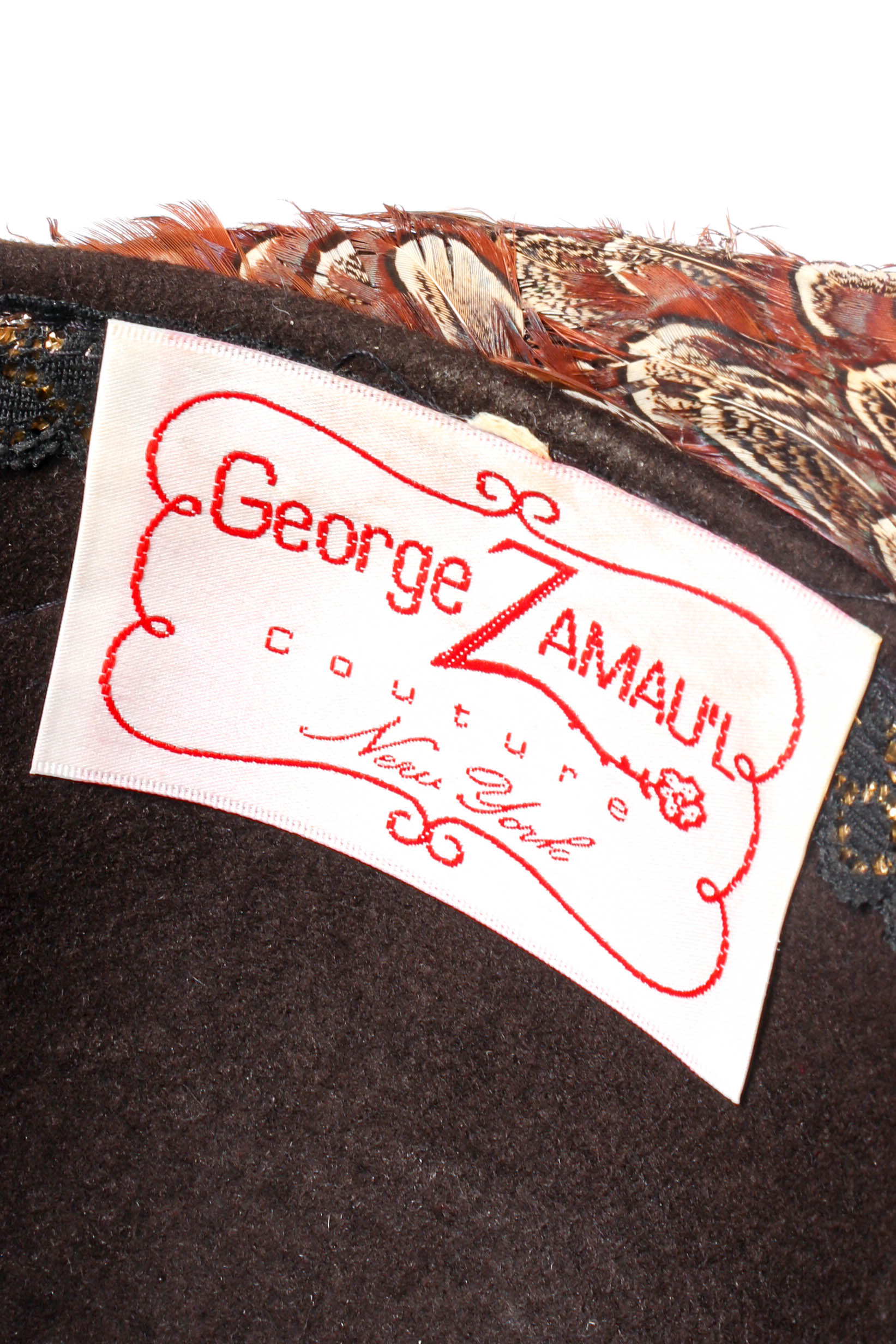 Vintage George Zamau'l Feather Covered Bowler Hat label crop at Recess Los Angeles