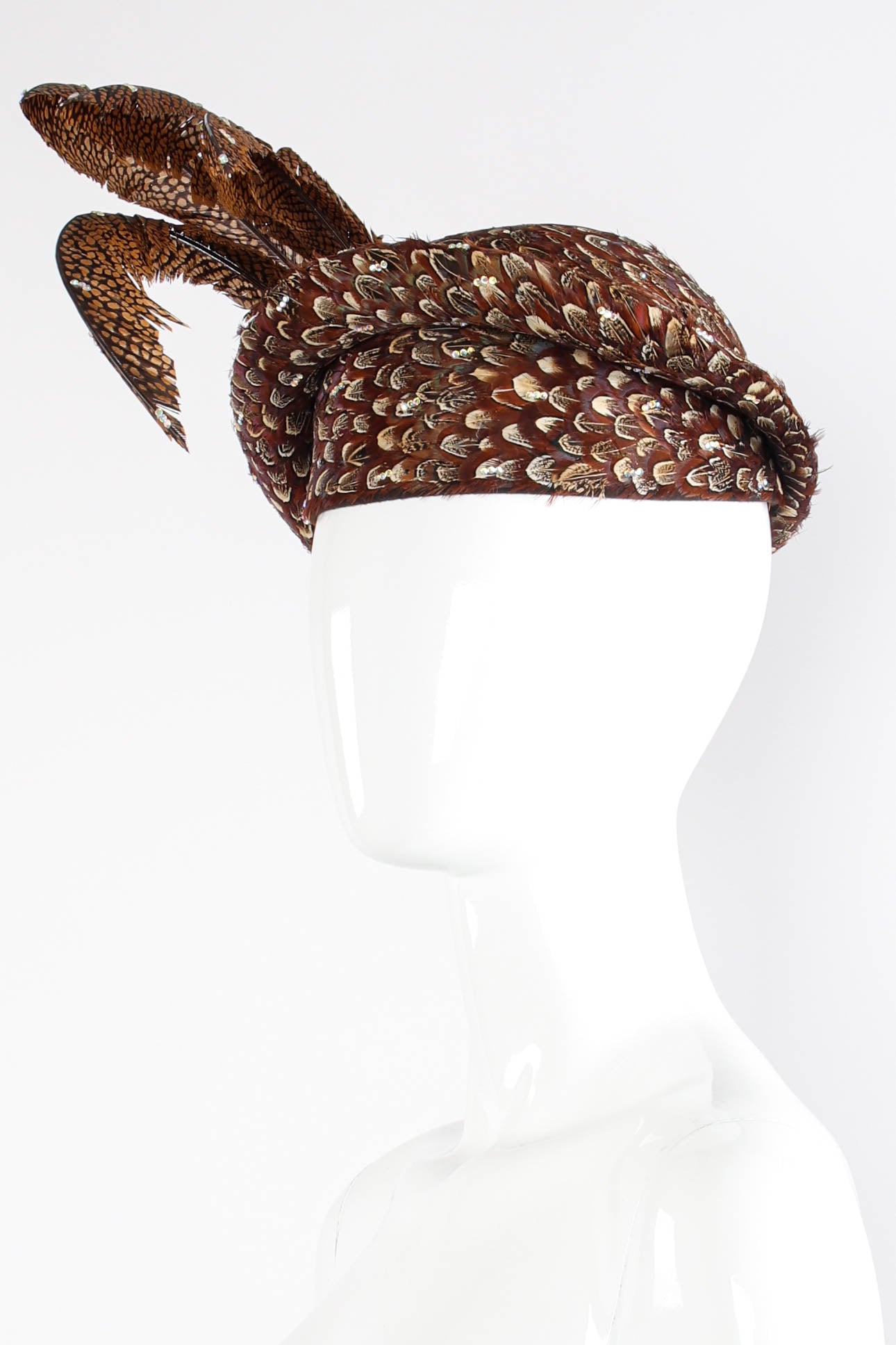 Vintage George Zamau'l Feather Covered Bowler Hat on mannequin at Recess Los Angeles