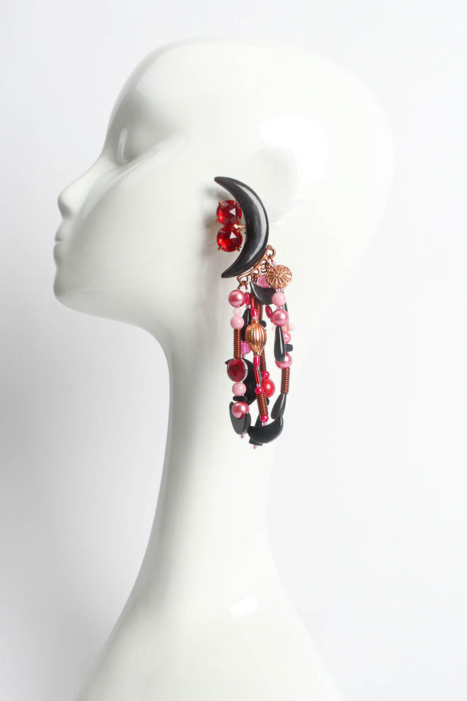 Vintage Gerda Lynggaard Pour Monies Jeweled Moon Earrings on manenquin @ Recess Los Angeles