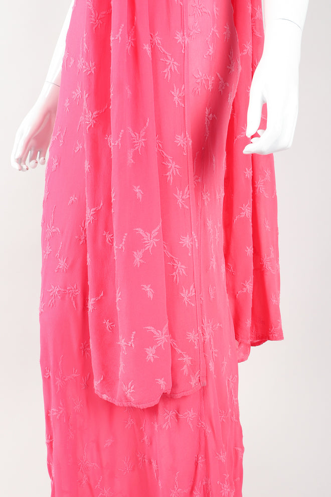 Recess Los Angeles Designer Consignment Vintage Ghost Hot Pink 90s Minimal Embroidered Slip Dress & Shawl