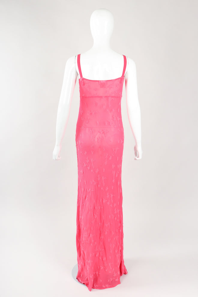 Recess Los Angeles Designer Consignment Vintage Ghost Hot Pink 90s Minimal Embroidered Slip Dress & Shawl