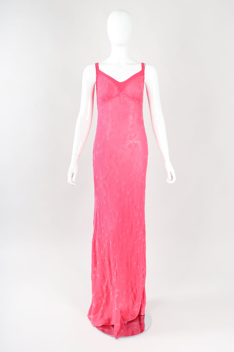 Recess Los Angeles Designer Consignment Vintage Ghost Hot Pink 90s Minimal Embroidered Slip Dress & Shawl