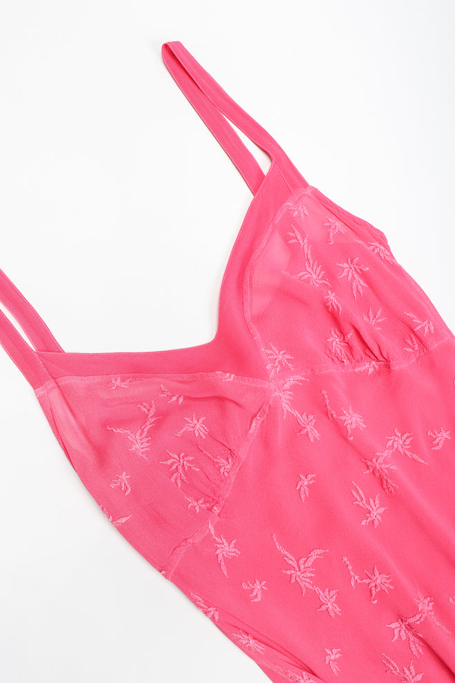 Recess Los Angeles Designer Consignment Vintage Ghost Hot Pink 90s Minimal Embroidered Slip Dress & Shawl