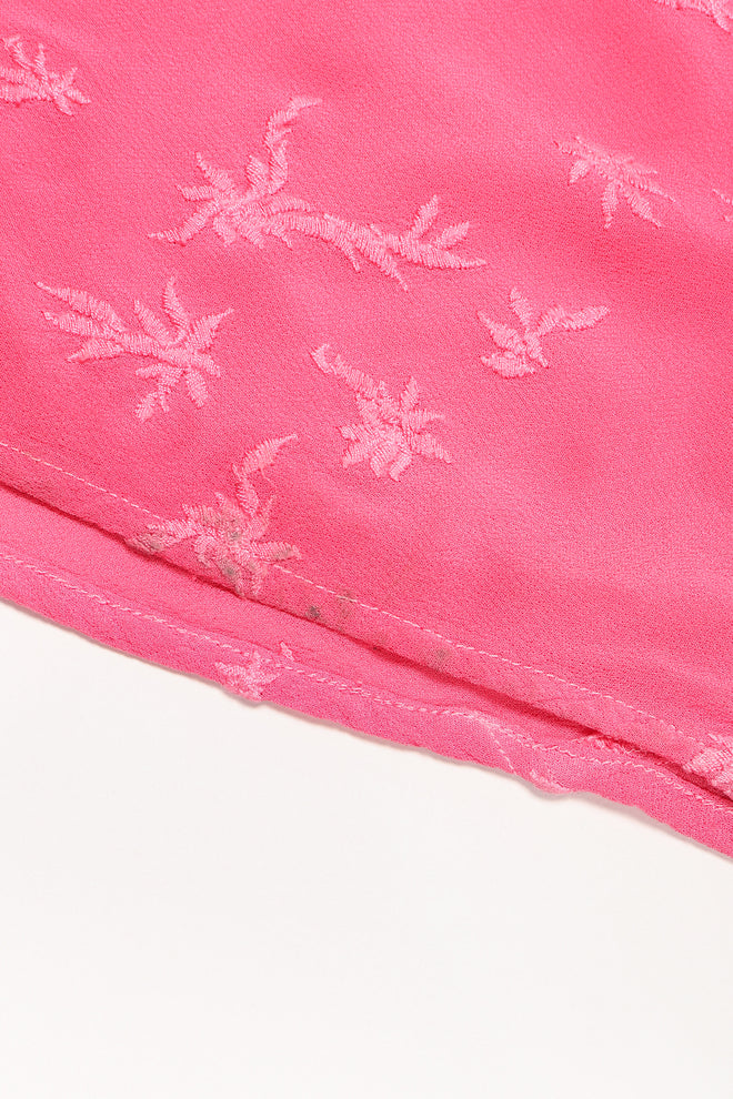 Recess Los Angeles Designer Consignment Vintage Ghost Hot Pink 90s Minimal Embroidered Slip Dress & Shawl