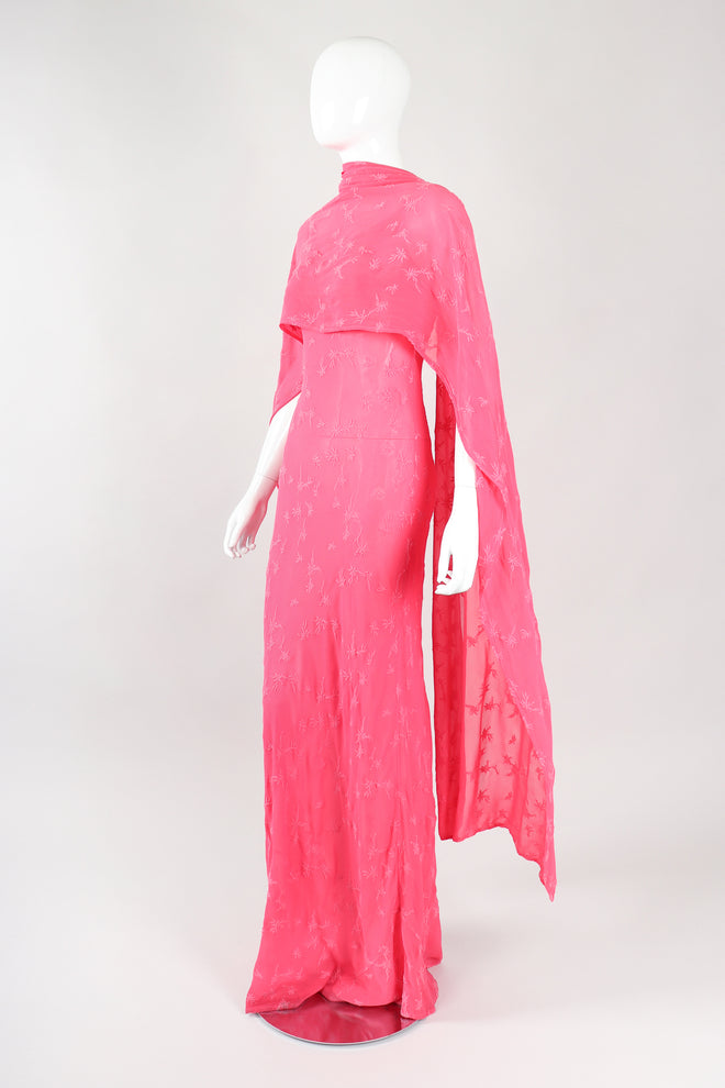 Recess Los Angeles Designer Consignment Vintage Ghost Hot Pink 90s Minimal Embroidered Slip Dress & Shawl