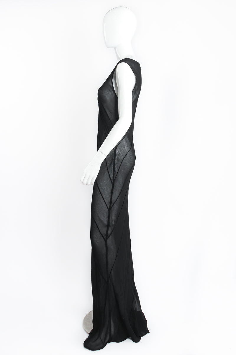 Vintage Ghost Sheer Chiffon Pintuck Sheath Dress on Mannequin side at Recess Los Angeles