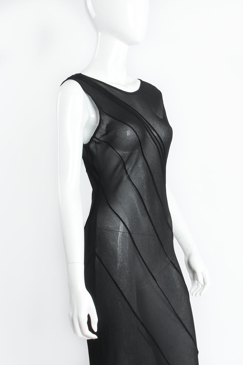 Vintage Ghost Sheer Chiffon Pintuck Sheath Dress on Mannequin crop at Recess Los Angeles