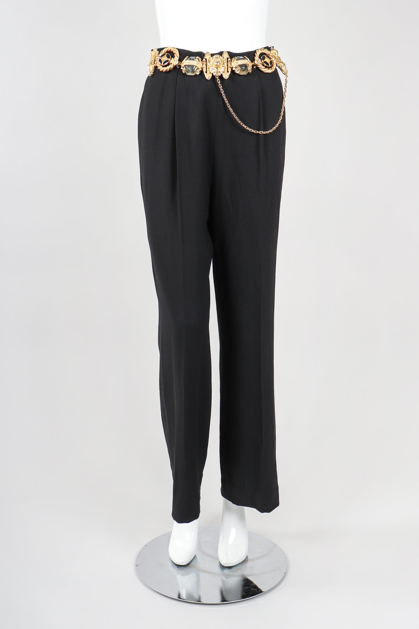 Recess Vintage Gianfranco Ferre Black Pant With Gold Belt on Mannequin