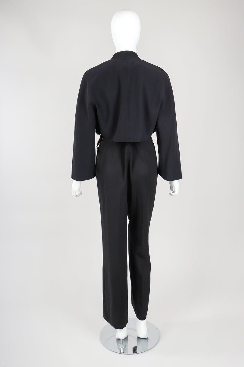 Recess Vintage Gianfranco Ferre Black Jacket, Belted Pant & Suspender Set on Mannequin, Back