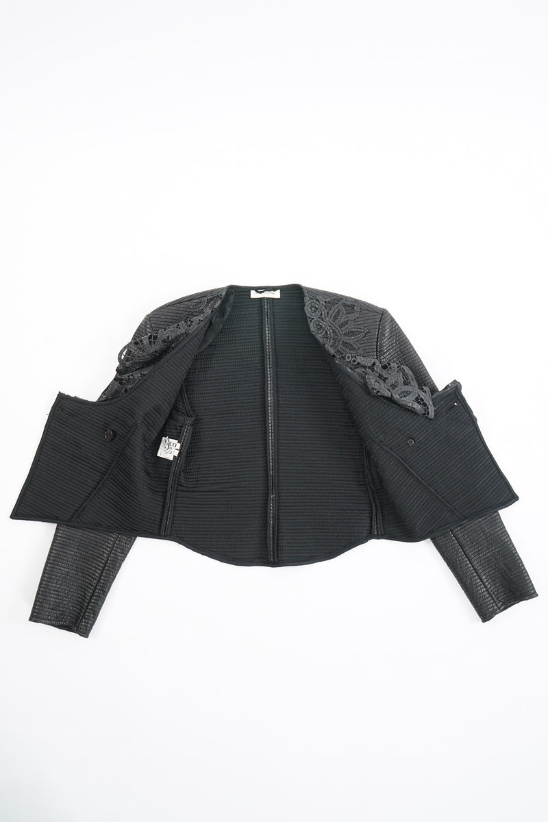 Vintage Gianfranco Ferre Quilted Leather Lace Jacket inside at Recess Los Angeles