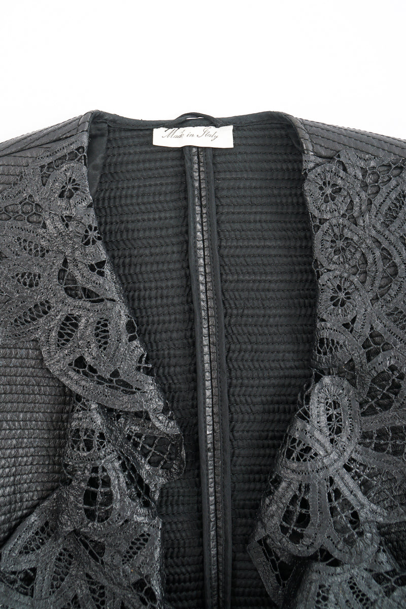 Vintage Gianfranco Ferre Quilted Leather Lace Jacket neckline at Recess Los Angeles