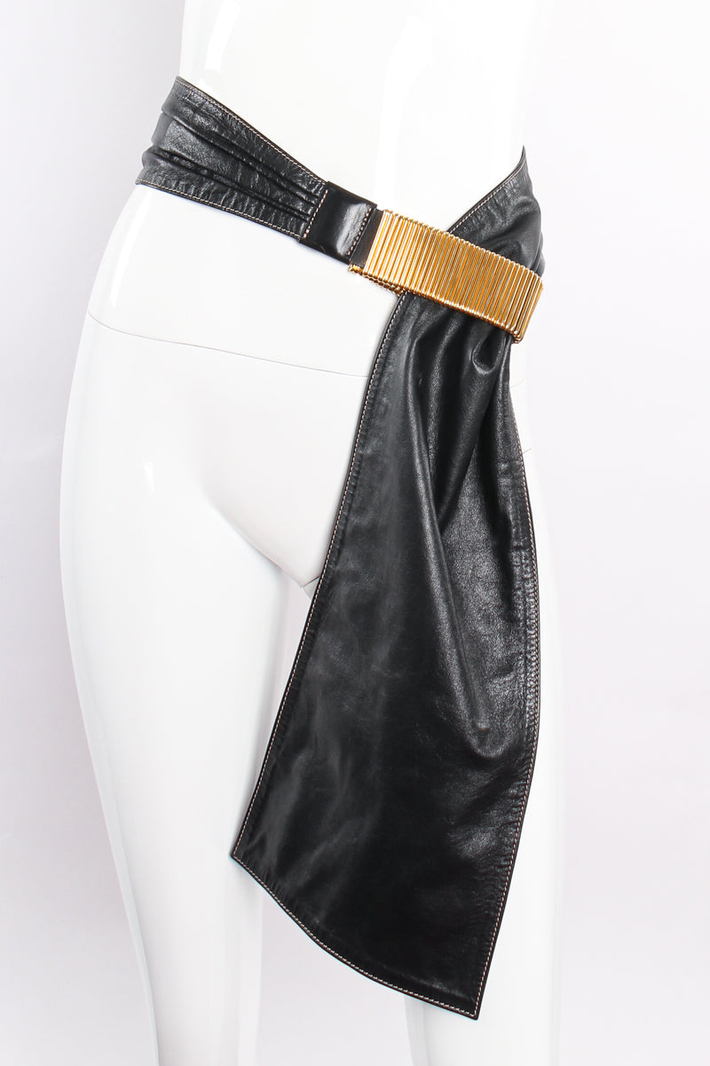 Vintage Gianfranco Ferre Wide Leather Sash Belt on mannequin at Recess Los Angeles