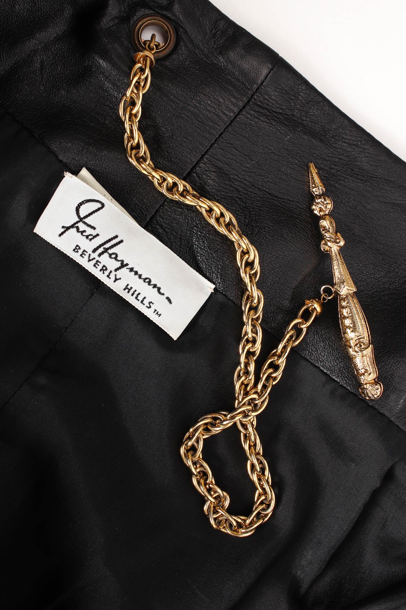 Vintage Gianfranco Ferre Eyelet Leather Top & Skirt Set tag/pin/chain @ Recess LA