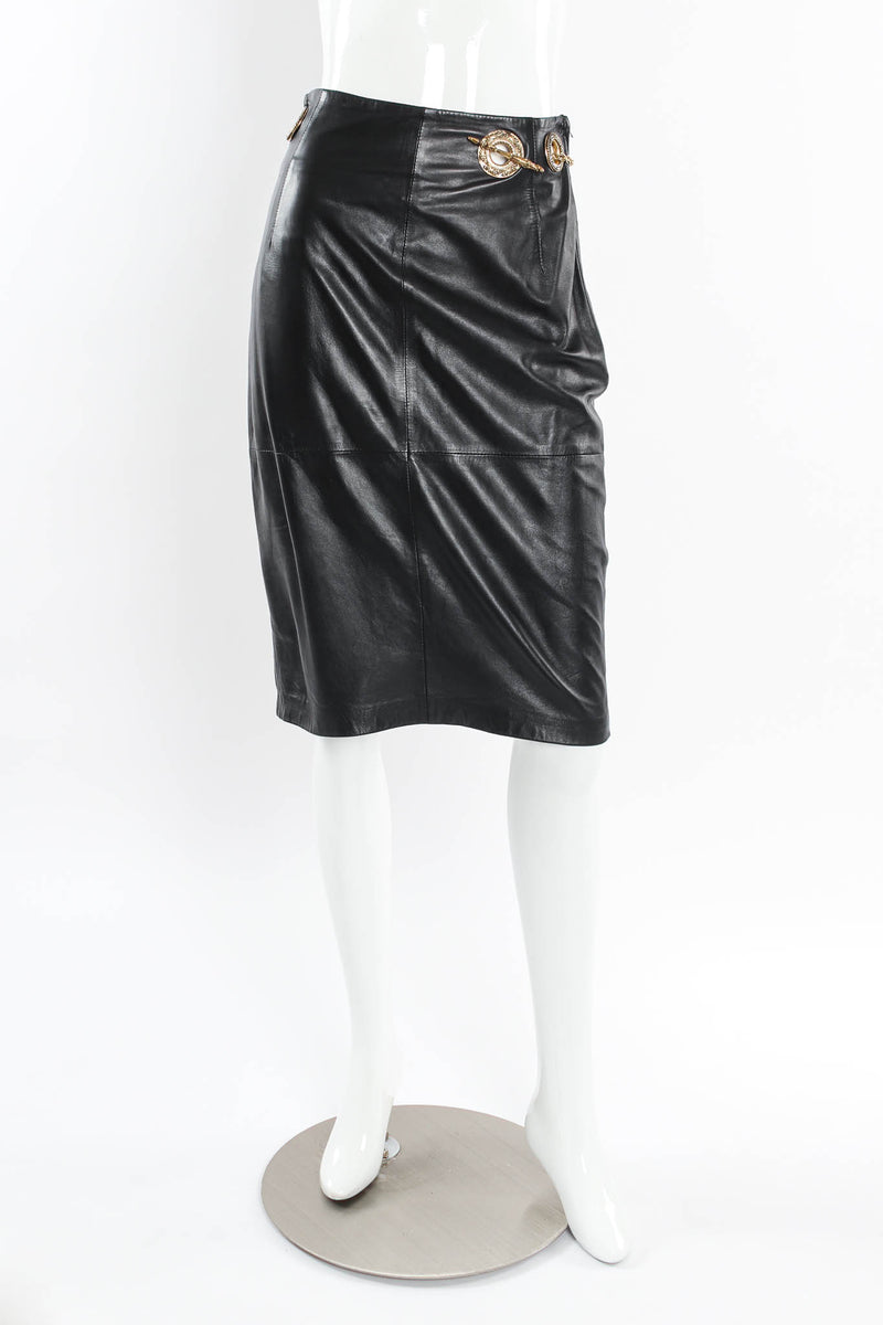Vintage Gianfranco Ferre Grommet Leather Top & Skirt Set mannequin skirt front @ Recess LA
