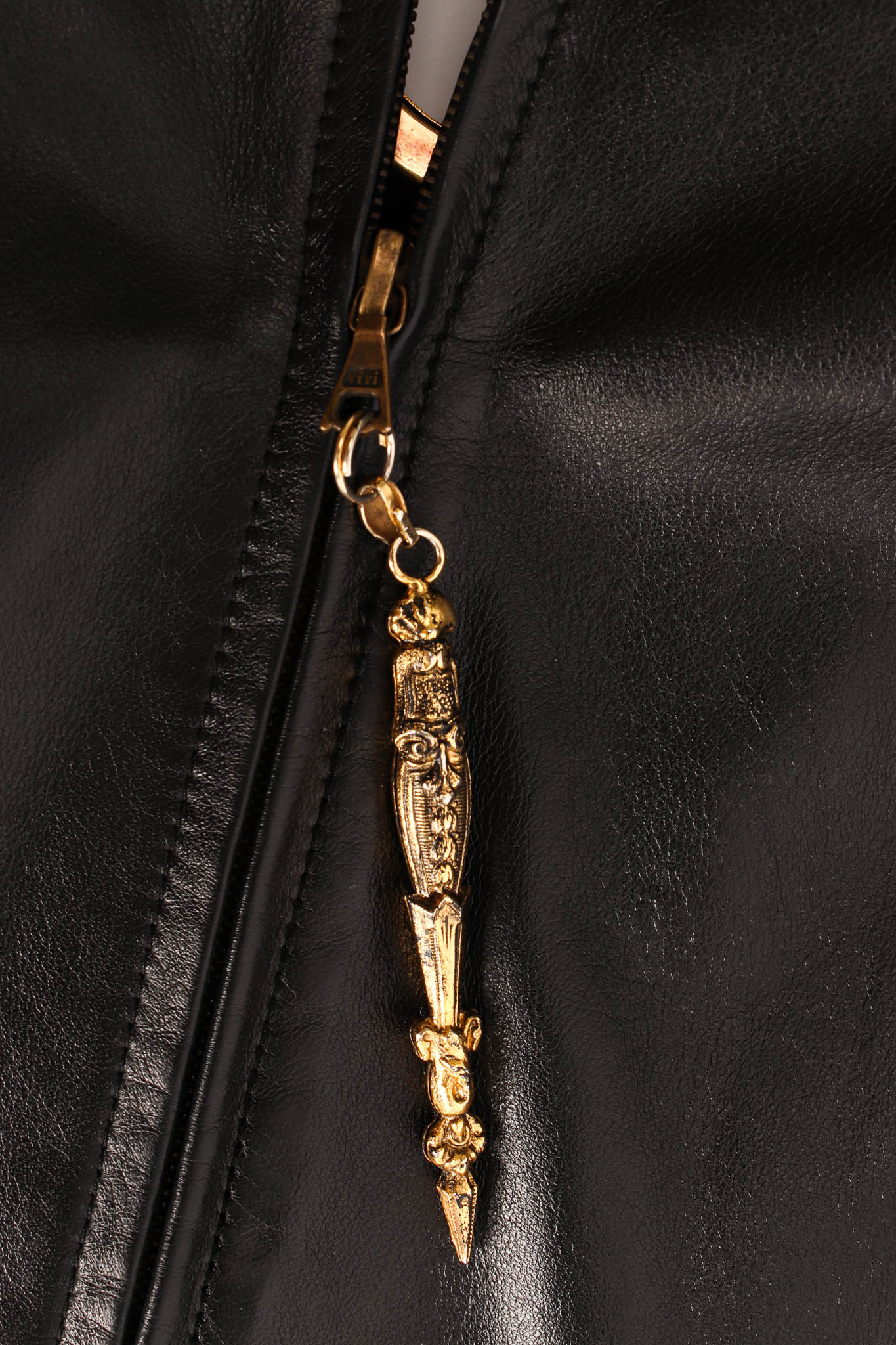 Vintage Gianfranco Ferre Grommet Leather Top & Skirt Set top zipper pin @ Recess LA