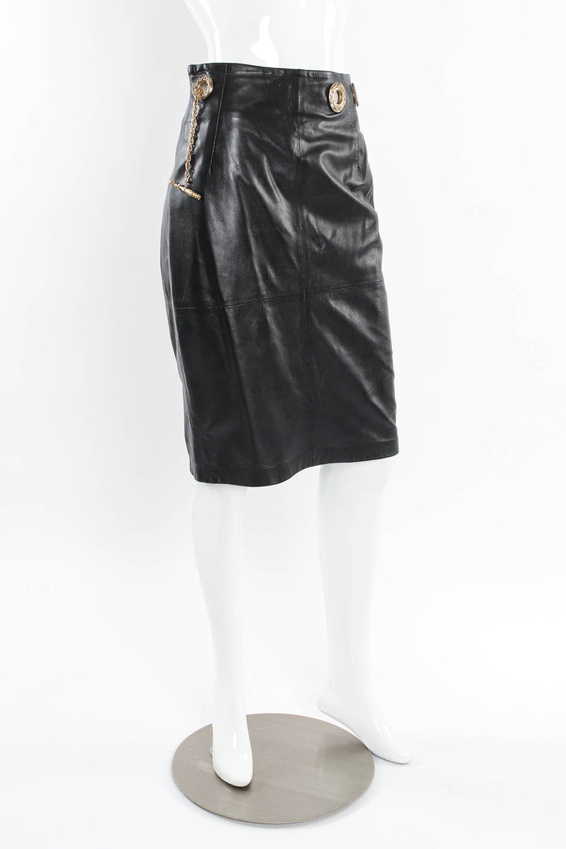 Vintage Gianfranco Ferre Grommet Leather Top & Skirt Set mannequin skirt side @ Recess LA