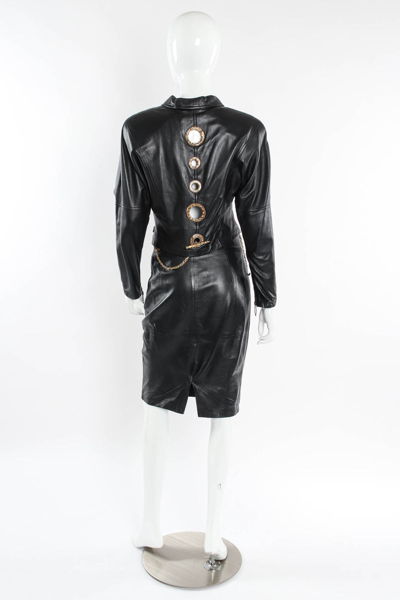 Vintage Gianfranco Ferre Grommet Leather Top & Skirt Set mannequin back @ Recess LA