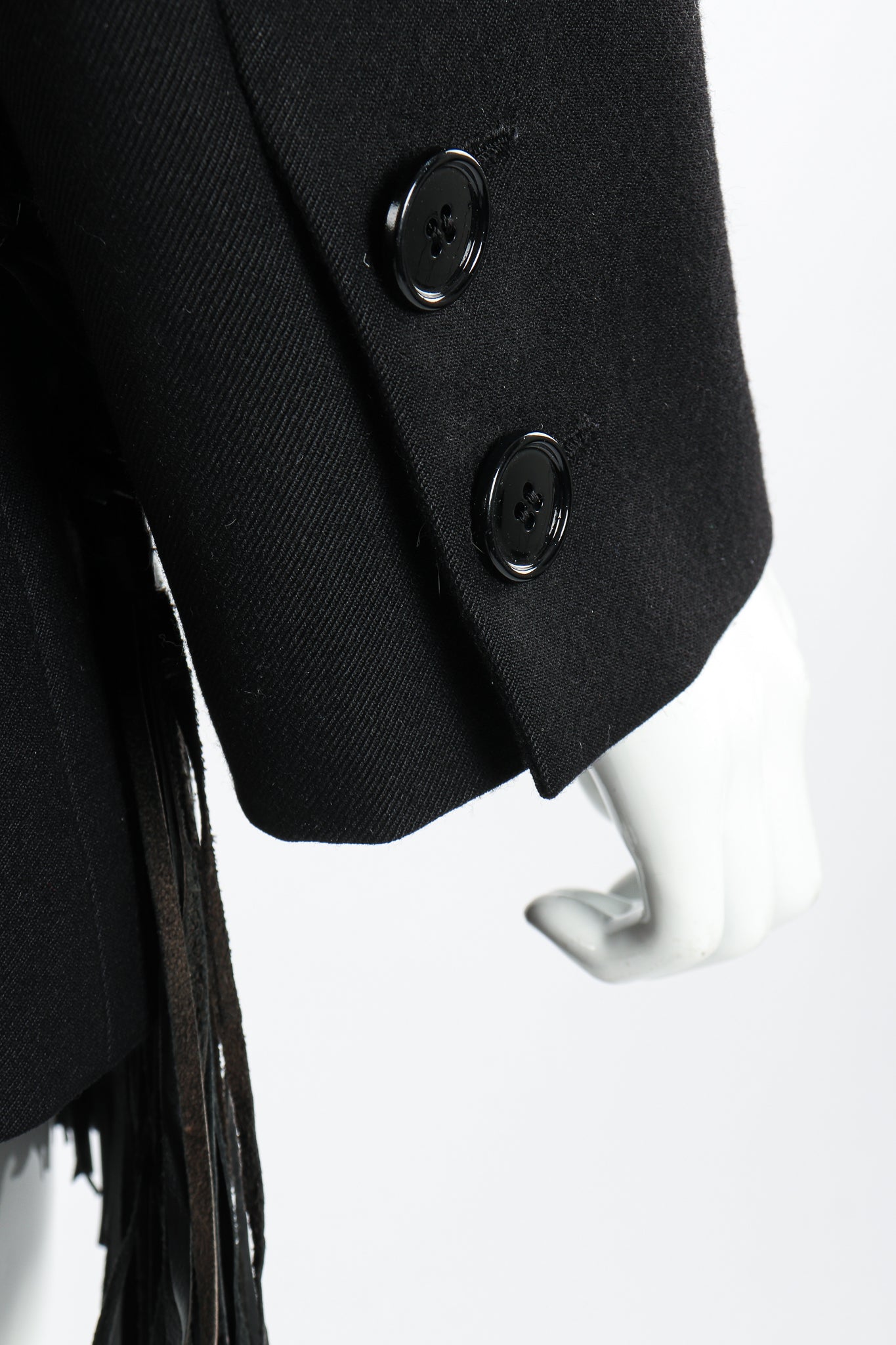 Vintage Gianfranco Ferre Leather Macrame Boyfriend Jacket sleeve cuff at Recess Los Angeles