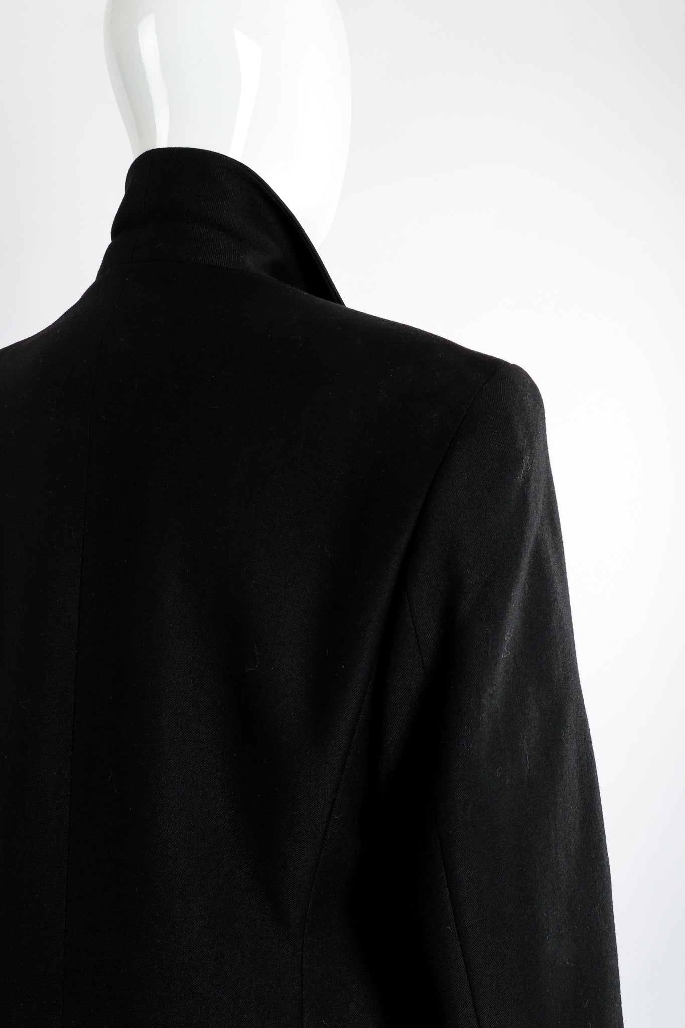 Vintage Gianfranco Ferre Leather Macrame Boyfriend Jacket on Mannequin back shoulder at Recess LA