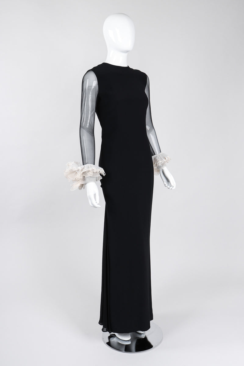 Recess Los Angeles Vintage Gianfranco Ferre Ruffle Cuff Hi Slit Sheath Gown