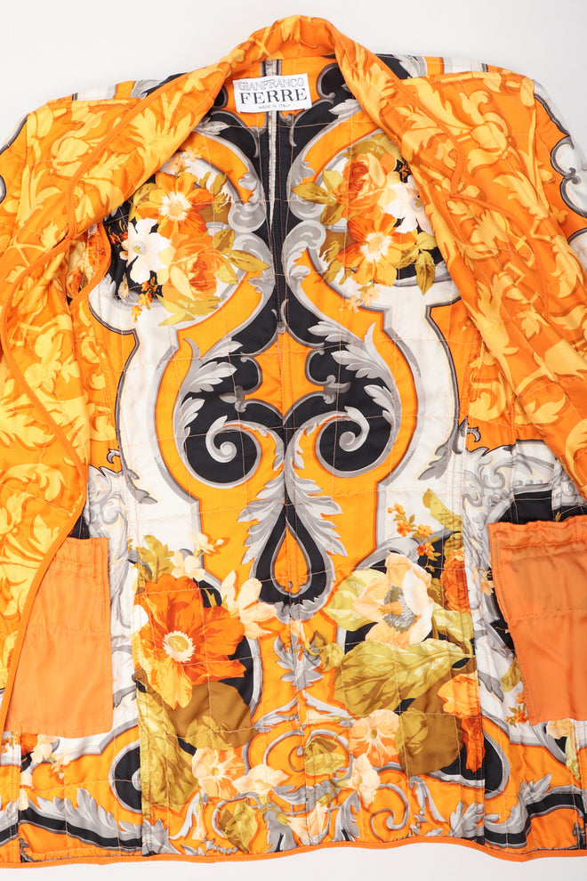 Recess Los Angeles Vintage Gianfranco Ferre Baroque Print Quilted Silk Jacket