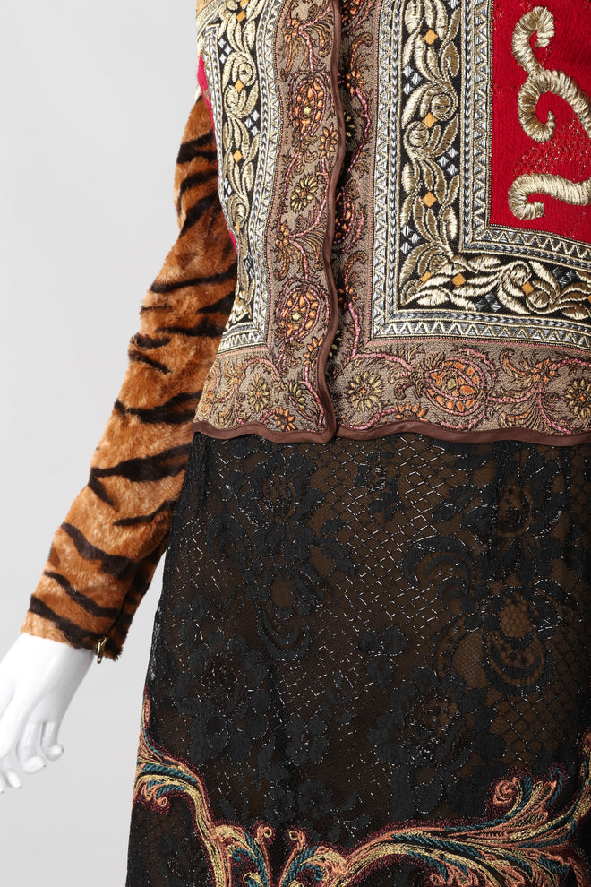 Recess Los Angeles Vintage Gianfranco Off-The-Shoulder Ferre Tiger Fur Brocade Top