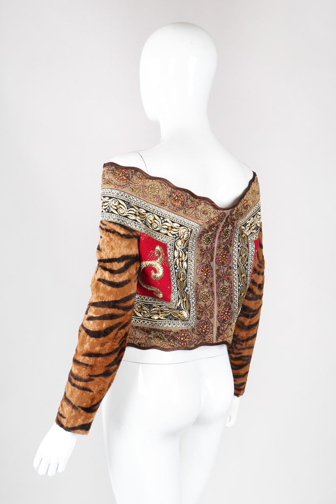 Recess Los Angeles Vintage Gianfranco Ferre Off-The-Shoulder Tiger Fur Brocade Top