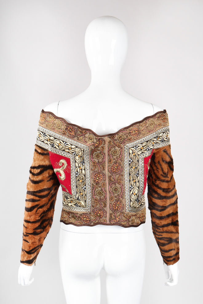 Recess Los Angeles Vintage Gianfranco Ferre Off-The-Shoulder Tiger Fur Brocade Top