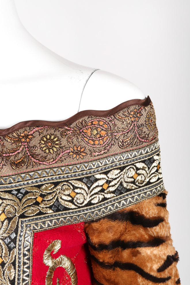 Recess Los Angeles Vintage Gianfranco Ferre Off-The-Shoulder Tiger Fur Brocade Top