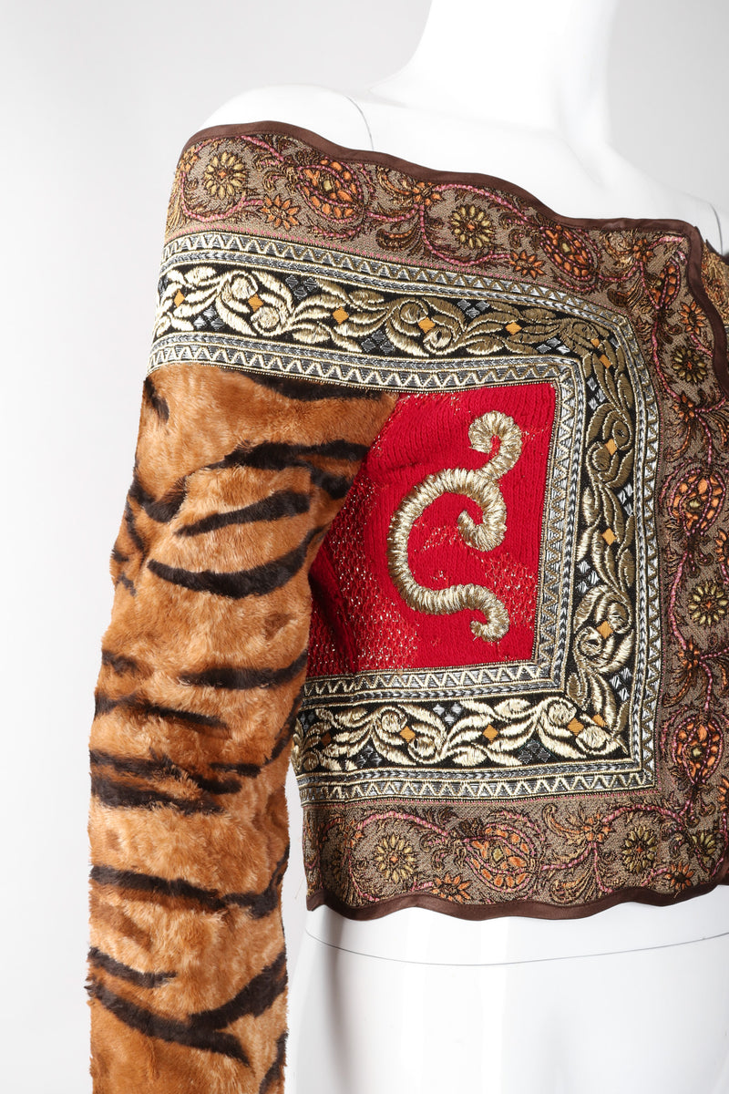 Recess Los Angeles Vintage Gianfranco Ferre Off-The-Shoulder Bengal Tiger Brocade Top