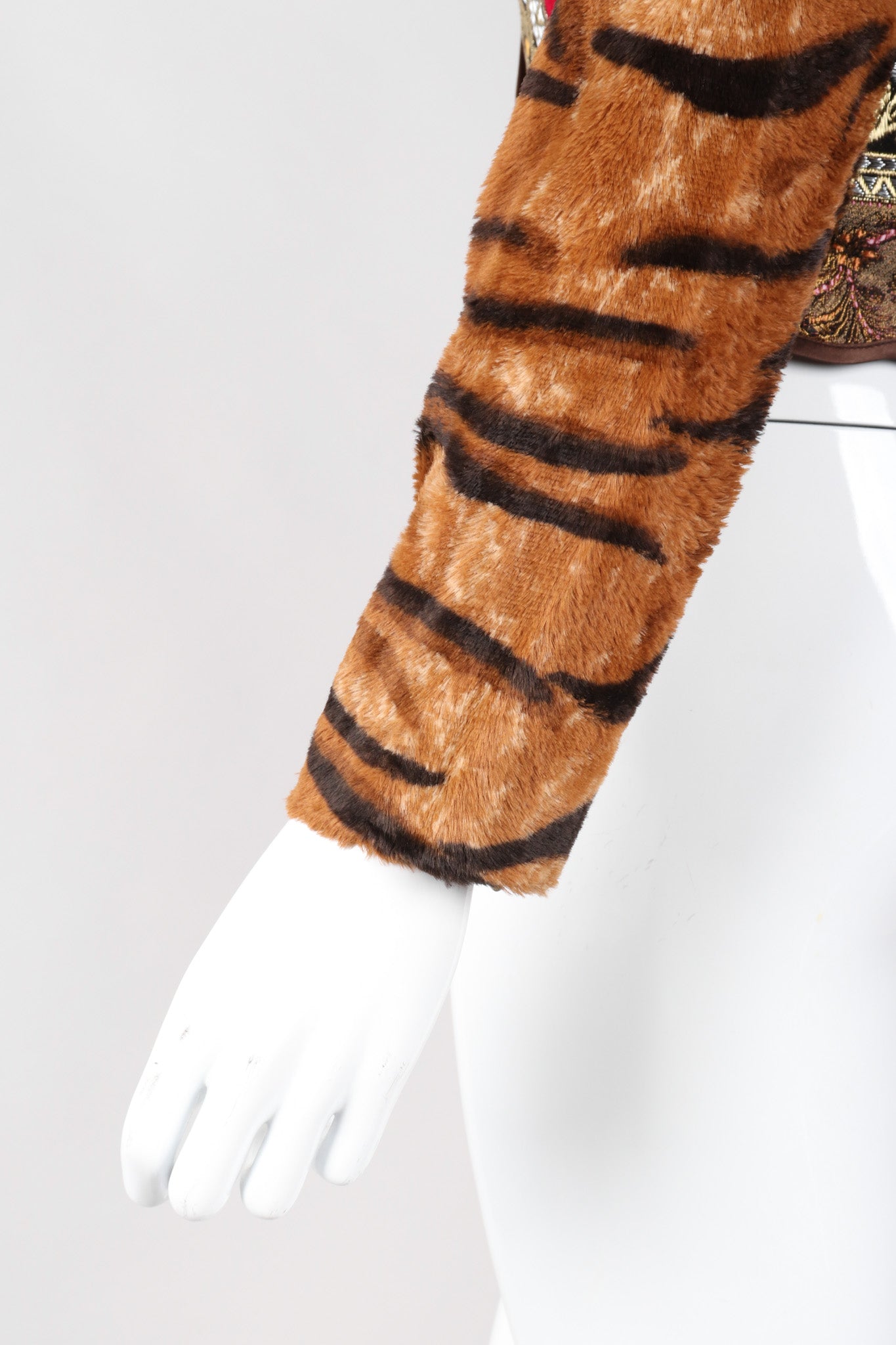Recess Los Angeles Vintage Gianfranco Off-The-Shoulder Ferre Tiger Fur Brocade Top