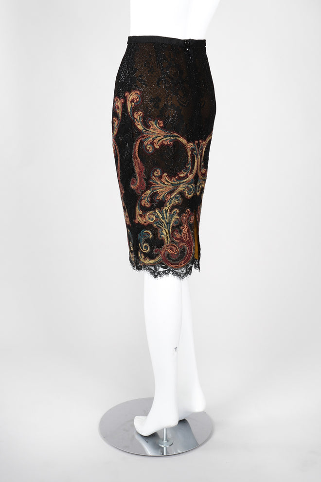 Recess Los Angeles Vintage Gianfranco Ferre Baroque Metallic Embroidered Lace Skirt